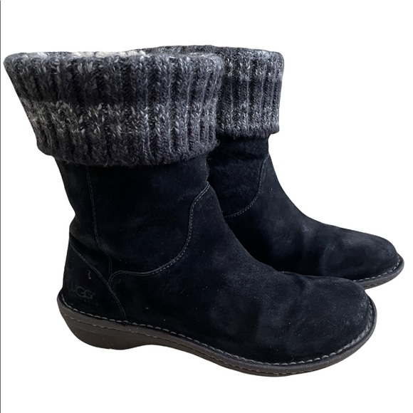 UGG Kaylana Black Suede Leather Warm Sheepskin Lined Pull On Winter Boots - Picture 10 of 16